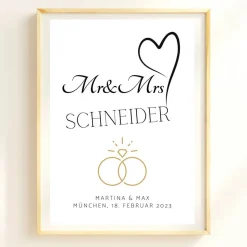 Hochzeit Geschenk Brautpaar | Hochzeitsgeschenk Poster Personalisiert | Mr & Mrs Ehering