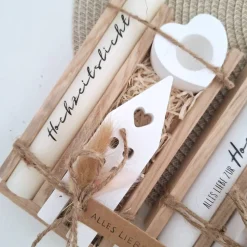 Hochzeit Geschenkset Hochzeitsgeschenk Haus / Lichthaus Kerzenhalter Herz Kerzenset Stabkerze Kerzenbox Holzbox Mitbrin
