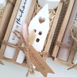 Hochzeit Geschenkset Hochzeitsgeschenk Haus / Lichthaus Kerzenhalter Herz Kerzenset Stabkerze Kerzenbox Holzbox Mitbrin