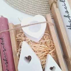 Hochzeit Geschenkset Hochzeitsgeschenk Häuser / Lichthäuser Kerzenhalter Herz Kerzenset  Stabkerze Kerzenbox Holzbox Mit