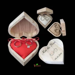 Hochzeit Rustikale RINGBOX Natur Ringkissen aus Holz alternative für Eheringe Herz Ringkästchen Romantische Holzbox Ringschatulle Valentin