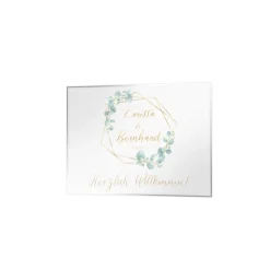 Hochzeit Willkommensschild personalisierbar Design Eukalyptus Gold