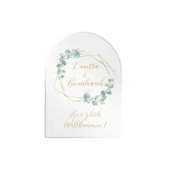 Hochzeit Willkommensschild personalisierbar Design Eukalyptus Gold