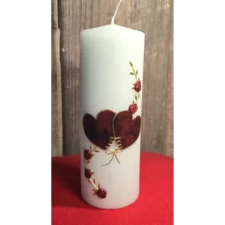 Hochzeitkerze 20x7 - Herzen und Rosen - Rot marmoriert mit Gold -