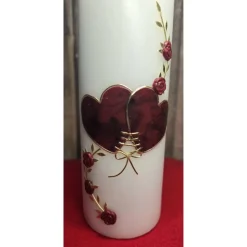 Hochzeitkerze 20x7 - Herzen und Rosen - Rot marmoriert mit Gold -