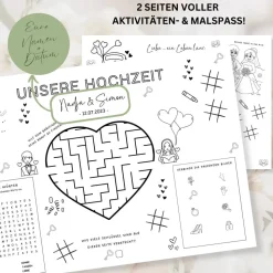 Hochzeits- Akivitäten - & Malmatte für Kinder | digitale Datei PDF | Unterhaltung Kinder | Spiele Kinder Ho