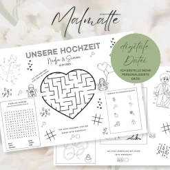Hochzeits- Akivitäten - & Malmatte für Kinder | digitale Datei PDF | Unterhaltung Kinder | Spiele Kinder Ho