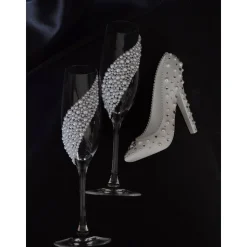 Hochzeitsaccessoires Hochzeitsgläser Sektgläser Hochzeitskerzen Brautaccessoires mit Namen Perlen Ringbox Cinderella