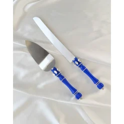 Hochzeitsaccessoires Hochzeitsgläser Sektgläser Hochzeitskerzen Brautaccessoires mit Namen Tortenmesser Tortenheber blau