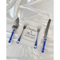 Hochzeitsaccessoires Hochzeitsgläser Sektgläser Hochzeitskerzen Brautaccessoires mit Namen Tortenmesser Tortenheber blau