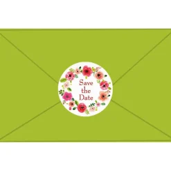 Hochzeitsaufkleber | Blumenkranz nach Aquarellart - Save the Date - rot