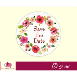 Hochzeitsaufkleber | Blumenkranz nach Aquarellart - Save the Date - rot