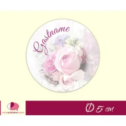 Hochzeitsaufkleber | Blumenstrauß  rosa - personalisierbar mit Gastname