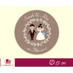 Hochzeitsaufkleber | Brautpaar - braun