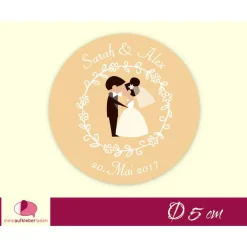 Hochzeitsaufkleber | Brautpaar Kuss - beige