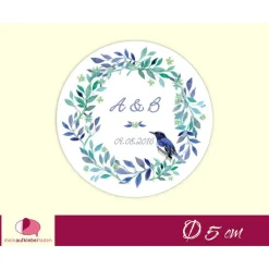 Hochzeitsaufkleber | Kranz mit Vogel - blau grün