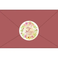 Hochzeitsaufkleber | romantischer Blumenkranz mit zarten Blüten