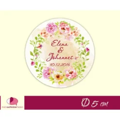 Hochzeitsaufkleber | romantischer Blumenkranz mit zarten Blüten