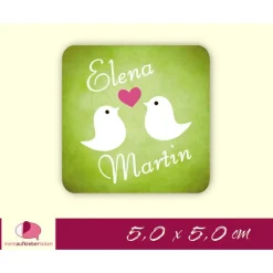 Hochzeitsaufkleber | Turteltauben mit Herz