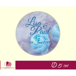 Hochzeitsaufkleber | Vintage Pfingstrose - blau - personalisierbar