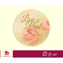 Hochzeitsaufkleber | Vintage Pfingstrose - lachs - personalisierbar