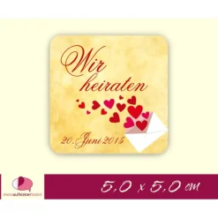 Hochzeitsaufkleber | Wir heiraten -  Liebesbrief mit Herzchen