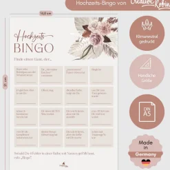 Hochzeitsbingo als Hochzeitsspiel für Brautpaar & Gäste im schönen floralen Design I 50 Blätter I CreativeRobin