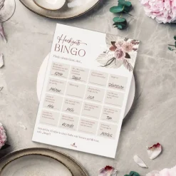Hochzeitsbingo als Hochzeitsspiel für Brautpaar & Gäste im schönen floralen Design I 50 Blätter I CreativeRobin