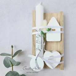 Hochzeitsgeschenk - Geschenkset mit Beton-Haus, Kerze, Kerzenständer und Trockenblumen dekoriert