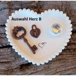 Hochzeitsgeschenk Herzschale Stabkerzenständer „Schlüssel zu meinem Herzen“ zzgl. Kerze