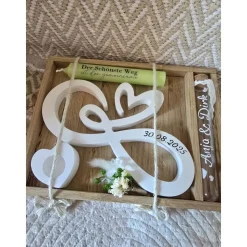 Hochzeitsgeschenk Infinity-Schleife mit Herz, Kerze & Namensröhrchen – Personalisiertes Set zur Hochzeit & Verlobung