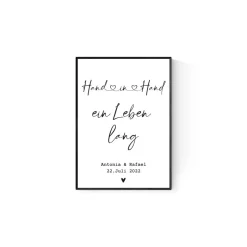 Hochzeitsgeschenk personalisiert mit Namen Datum | Hochzeitsbild Hand in Hand Brautpaar | Geschenk Hochzeitstag