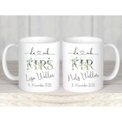 Hochzeitsgeschenk personalisiert Tassen Set mit Namen Brautpaar Hochzeit Geschenk Kaffeetasse