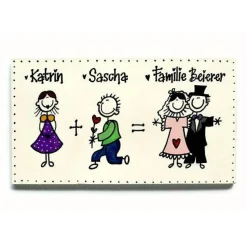 Hochzeitsgeschenk personalisiert, Türschild aus Holz für Paare, Holzschild mit Braut und Bräutigam.