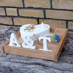 Hochzeitsgeschenk Teelichthalter Herz mit Buchstaben aus Raysin