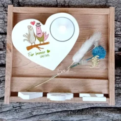 Hochzeitsgeschenk Teelichthalter Herz mit Buchstaben aus Raysin