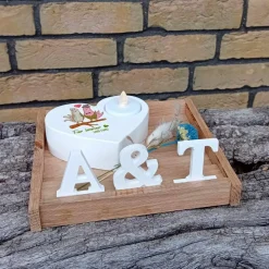 Hochzeitsgeschenk Teelichthalter Herz mit Buchstaben aus Raysin