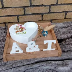 Hochzeitsgeschenk Teelichthalter Herz mit Buchstaben aus Raysin
