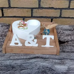 Hochzeitsgeschenk Teelichthalter Herz mit Buchstaben aus Raysin