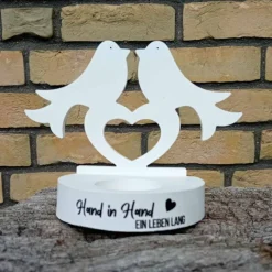 Hochzeitsgeschenk Teelichthalter mit Hochzeitstauben aus Raysin