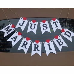 Hochzeitsgirlande Just Married Papiergirlande zur Hochzeit Wimpelkette Hochzeitsdeko Dekoration aus Papier Fahnengirlande Wedding