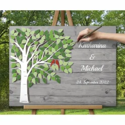 Hochzeitsgästebuch mit Fingerabdrücken – Personalisierter Leinwand Hochzeitsbaum
