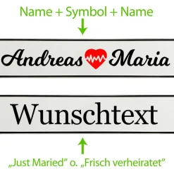 Hochzeitskennzeichen personalisiert – KFZ-Kennzeichen Hochzeit mit Namen & Herzchen – Deko fürs Hochzeitsauto