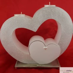 Hochzeitskerze 2 Dochte - Doppelherz mit zwei Teelichten, Traukerze, Außergewöhnliche Hochzeitskerze, 2 Dochtkerze