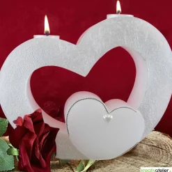 Hochzeitskerze 2 Dochte - Doppelherz mit zwei Teelichten, Traukerze, Außergewöhnliche Hochzeitskerze, 2 Dochtkerze