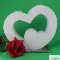 Hochzeitskerze 2 Dochte - Doppelherz mit zwei Teelichten, Traukerze, Außergewöhnliche Hochzeitskerze, 2 Dochtkerze