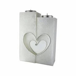 Hochzeitskerze 2 Dochte mit 2 Teelichten, Perlmutt-Oberfläche, gefräste Herzen,  Doppelhochzeitskerze, personalisierbar