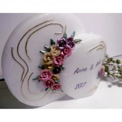 HOCHZEITSKERZE * Doppel-Discus * mit handgeformten Wachsrosen