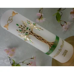 Hochzeitskerze - Traukerze - Kerze Geschenk zur Hochzeit - Hochzeitskerze Lebensbaum gold grün