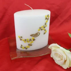 Hochzeitskerze Blumenranke, ovale Formenkerze, gelb/gold mit Ringen, Sonderform, Hochzeitsgeschenk Kerze, personalisierb